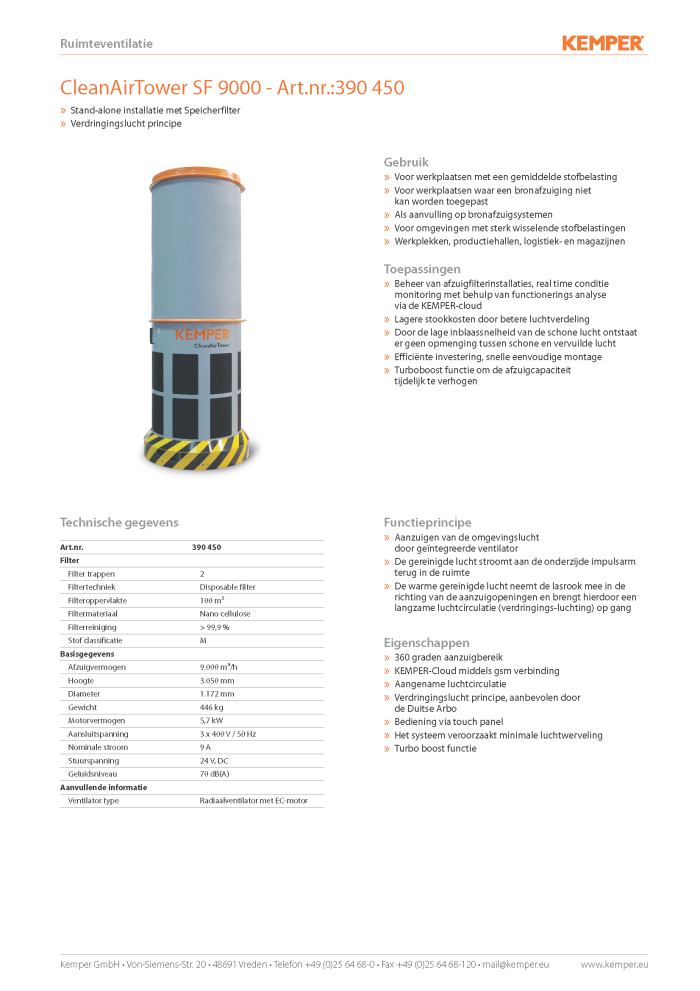 Ruimteventilatie CleanAirTower Datasheet