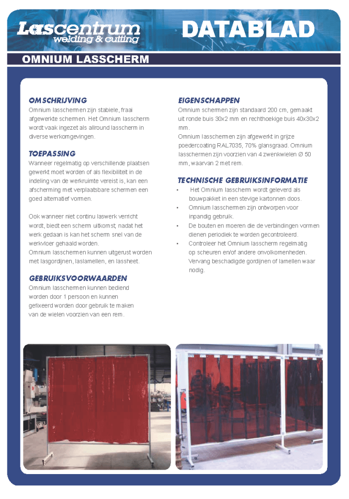 Omnium lasscherm datasheet