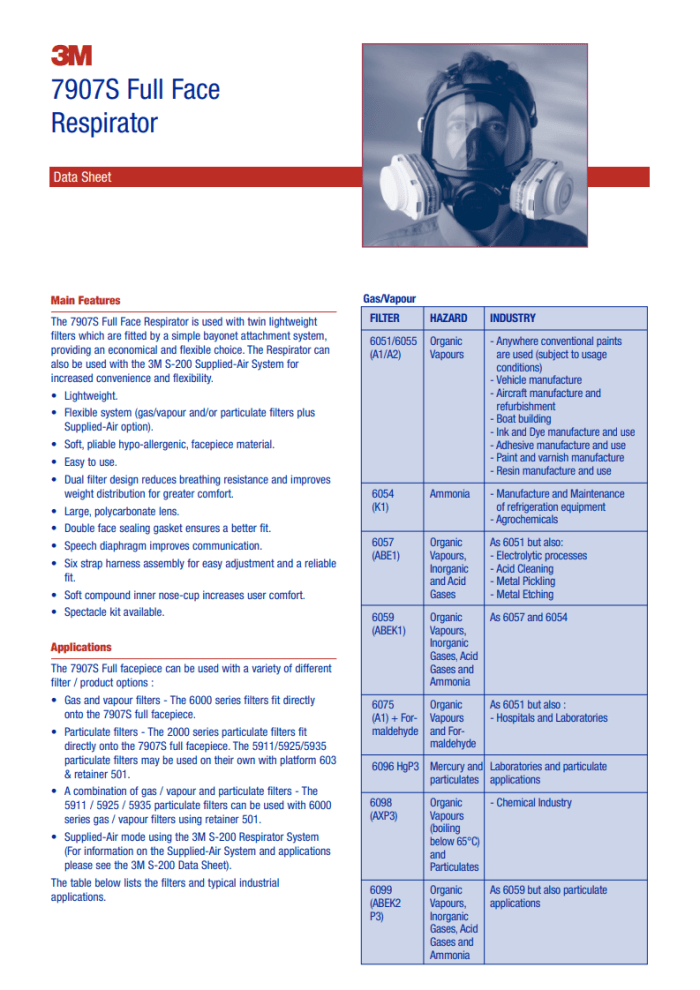 3M™ 7000 serie Volgelaatsmasker Datasheet