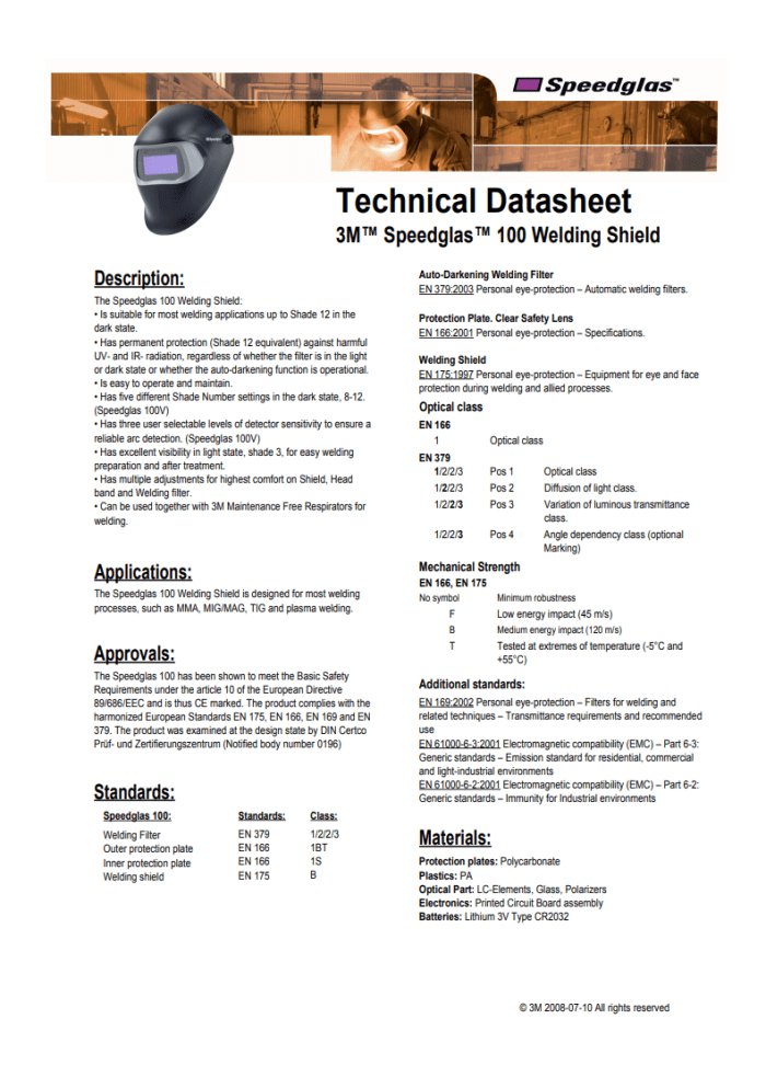 Speedglas 100 serie Datasheet