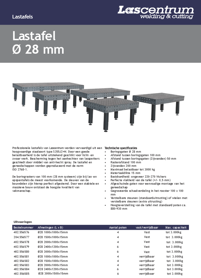 Stalen lastafel Ø28 mm flyer