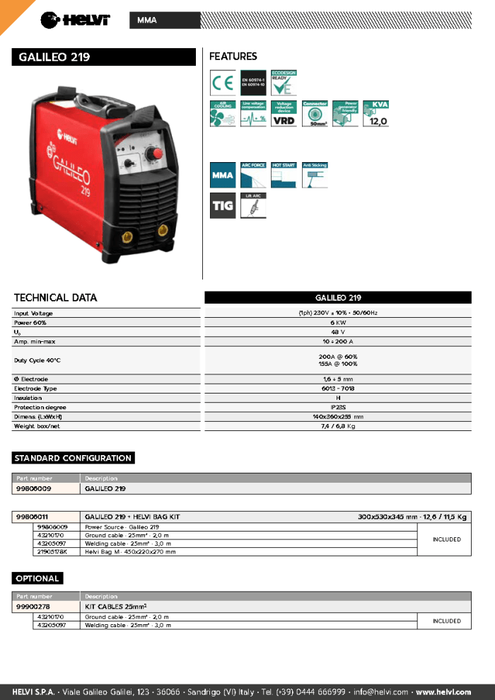 Helvi Galileo 219 datasheet