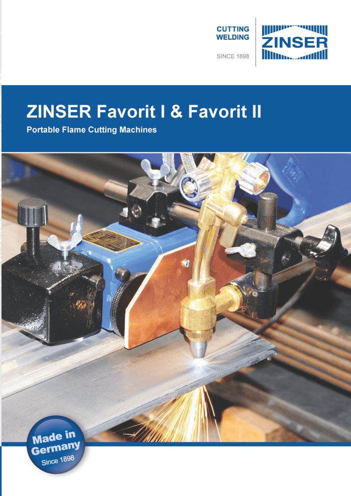 ZINSER Portable Flame Cutting Machine Favorit I and Favorit II