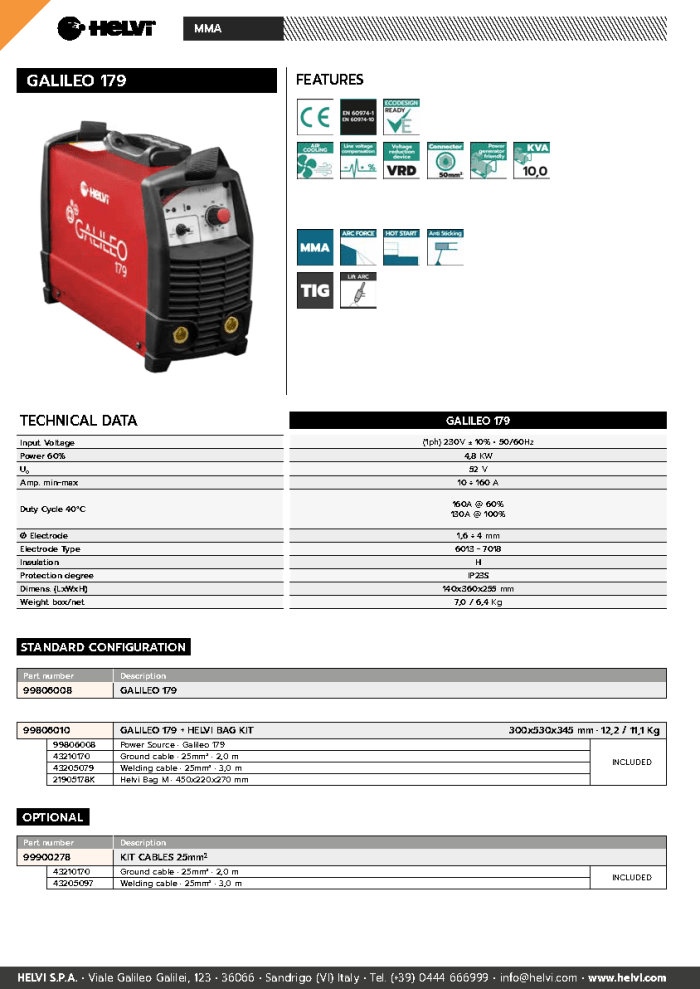 Helvi Galileo 179 Datasheet