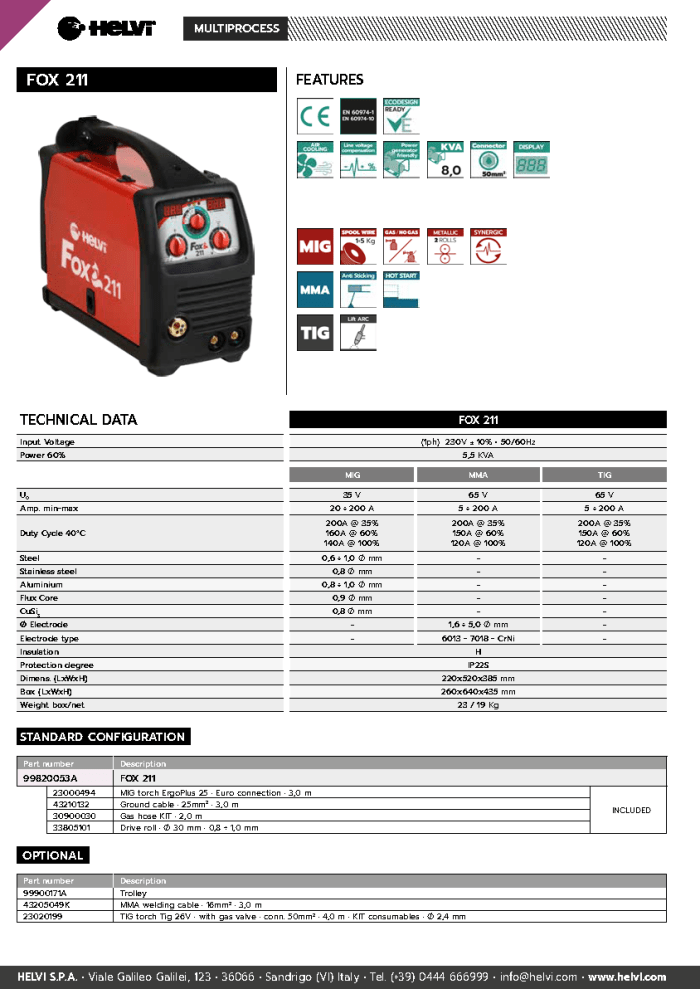 Helvi FOX 211 datasheet