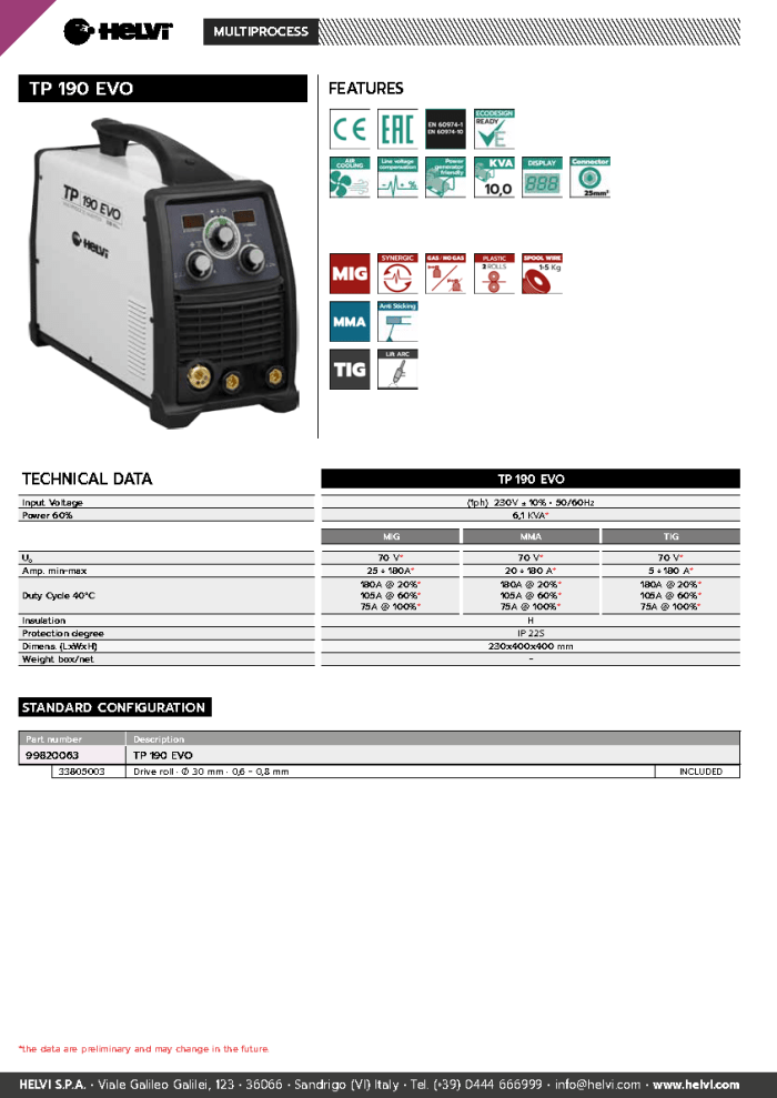 Helvi TP 190 EVO datasheet