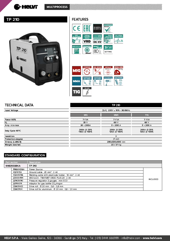 Helvi TP 210 datasheet