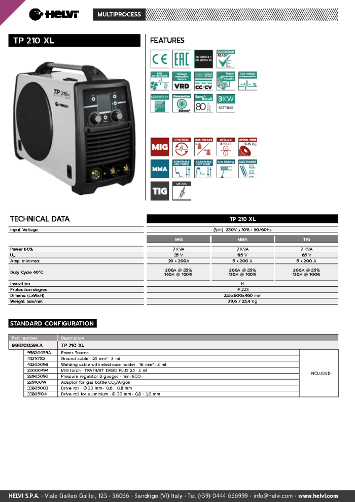 Helvi TP 210 XL datasheet