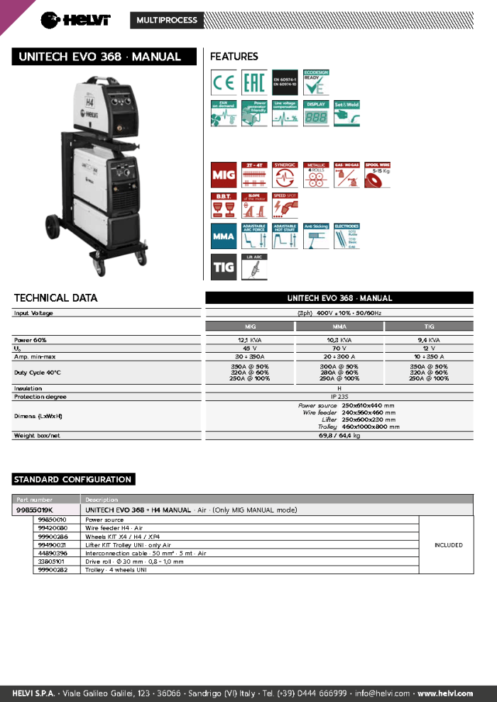 Helvi UNITECH EVO 368 + H4 datasheet