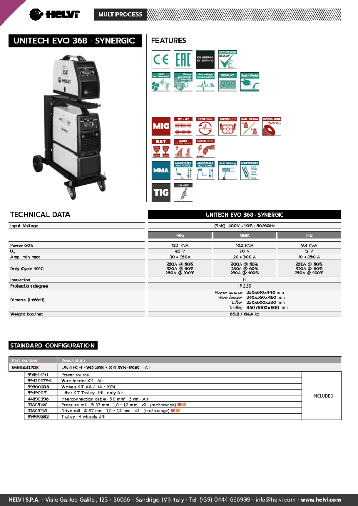 Helvi UNITECH EVO 368 X4 datasheet