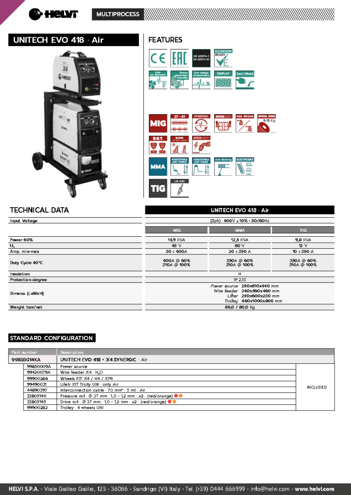 Helvi UNITECH EVO 418 datasheet