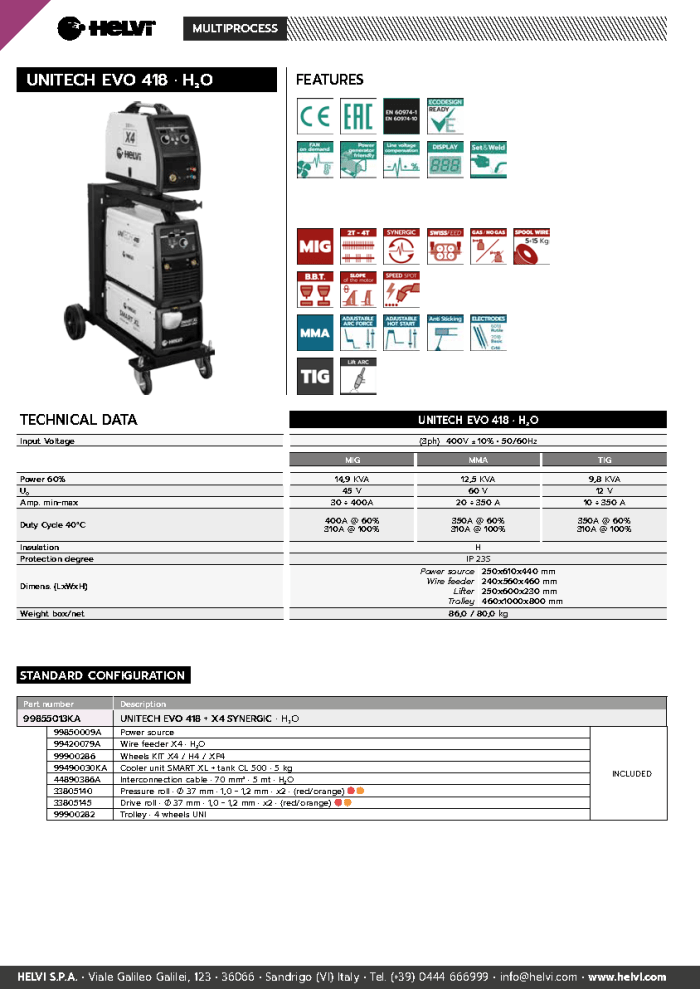 Helvi UNITECH EVO 418 H₂O datasheet