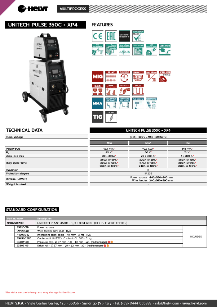 Helvi UNITECH PULSE 350C + XP4 datasheet