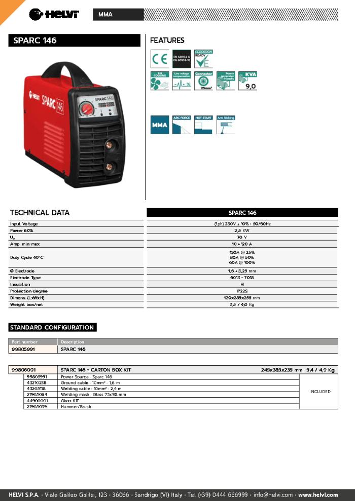 Helvi Sparc 146 datasheet