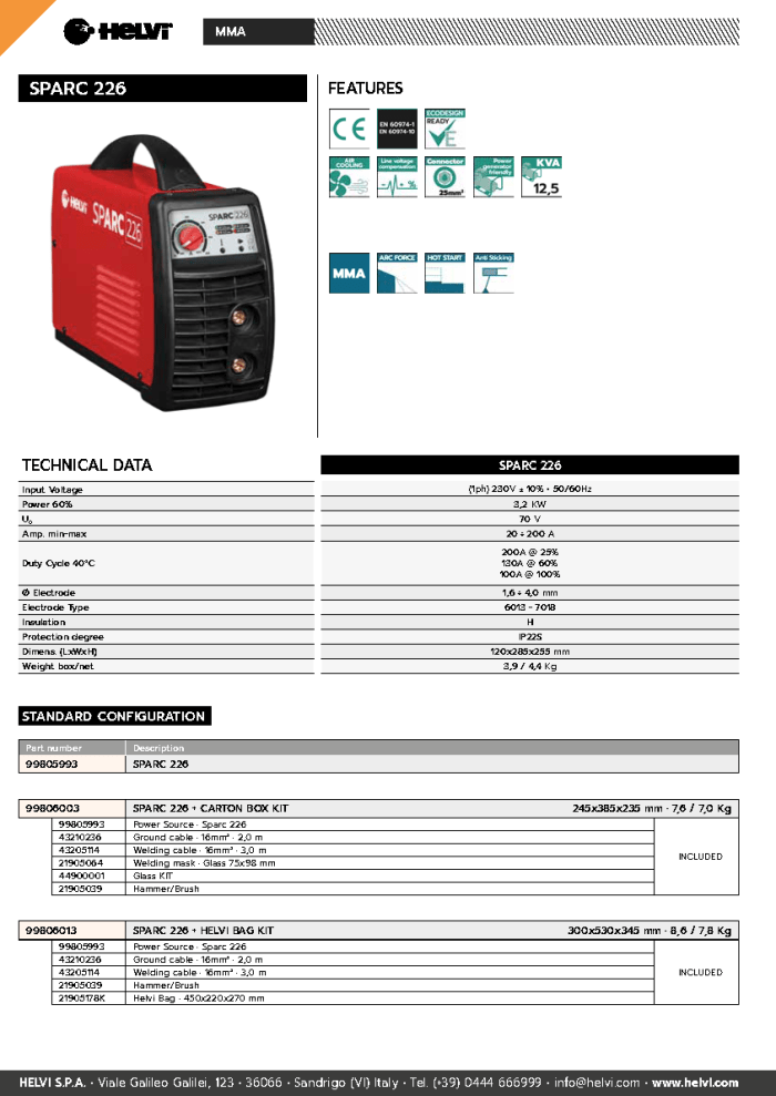 Helvi Sparc 226 datasheet