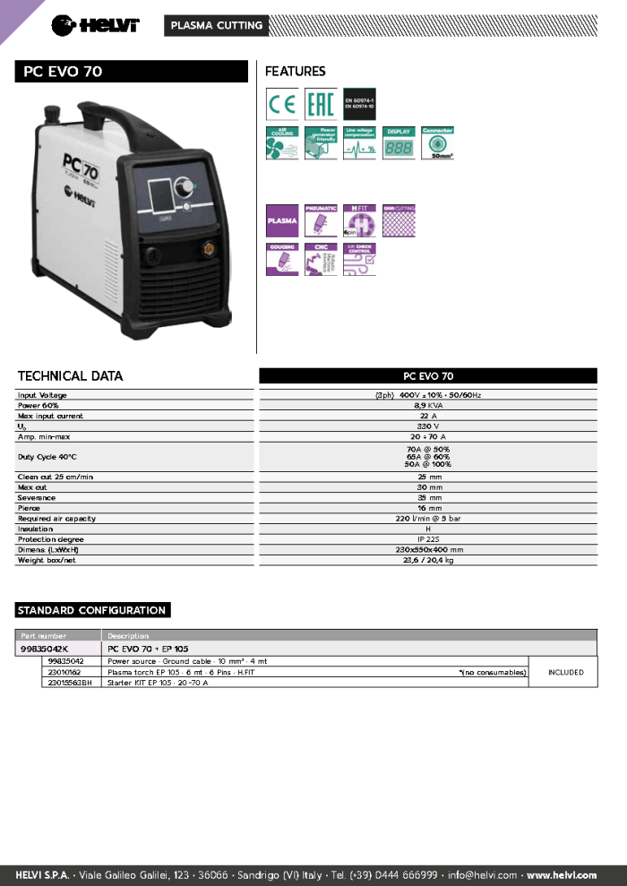 Helvi PC EVO 70 datasheet