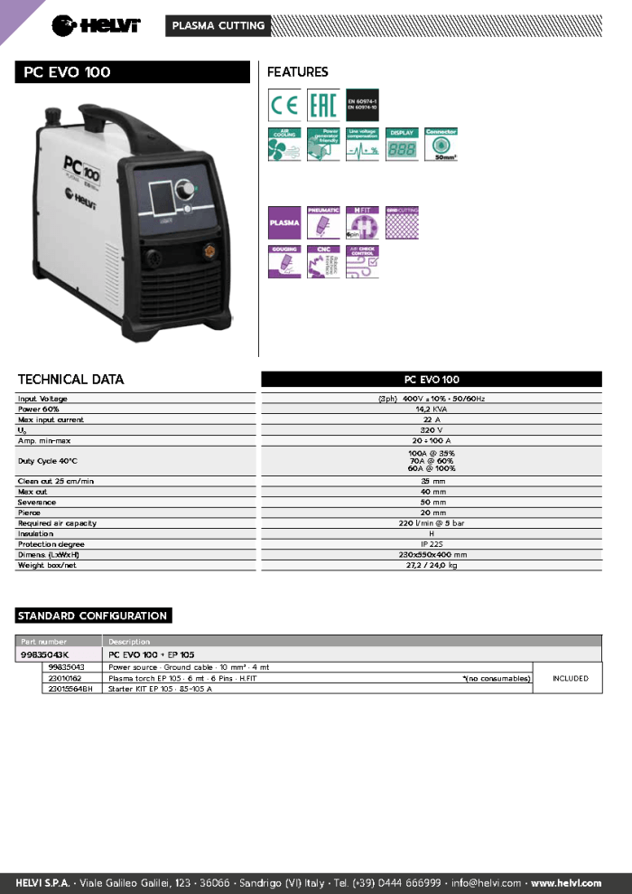Helvi PC EVO 100 datasheet