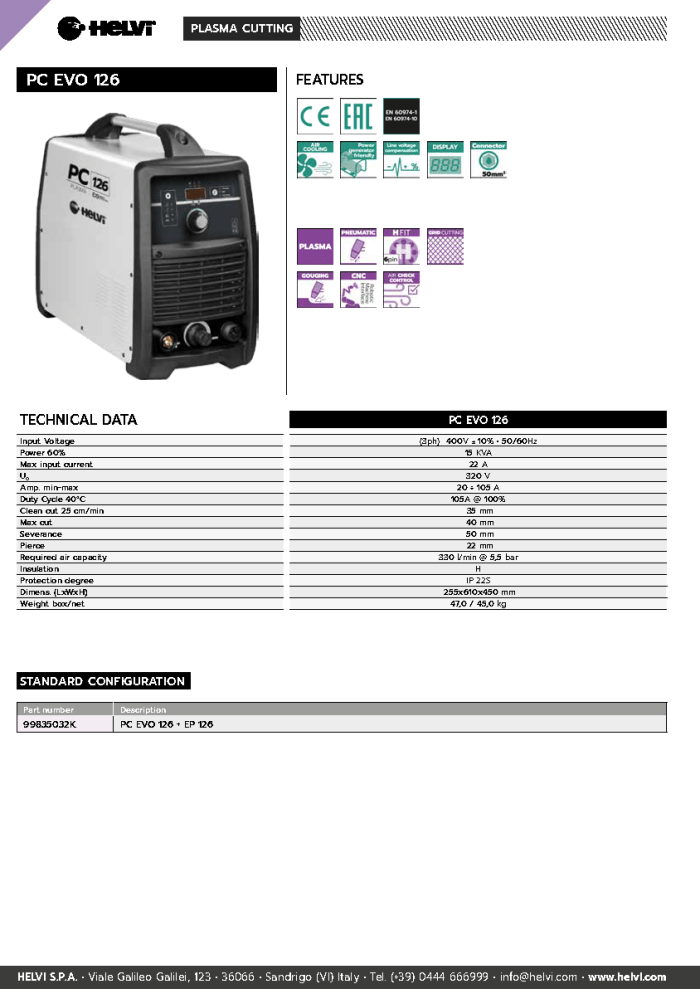 Helvi PC EVO 126 datasheet