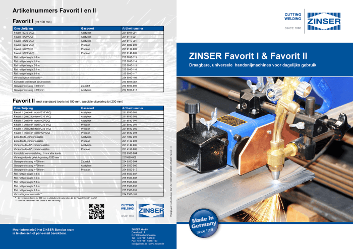 ZINSER Portable Flame Cutting Machine Favorit I and Favorit II